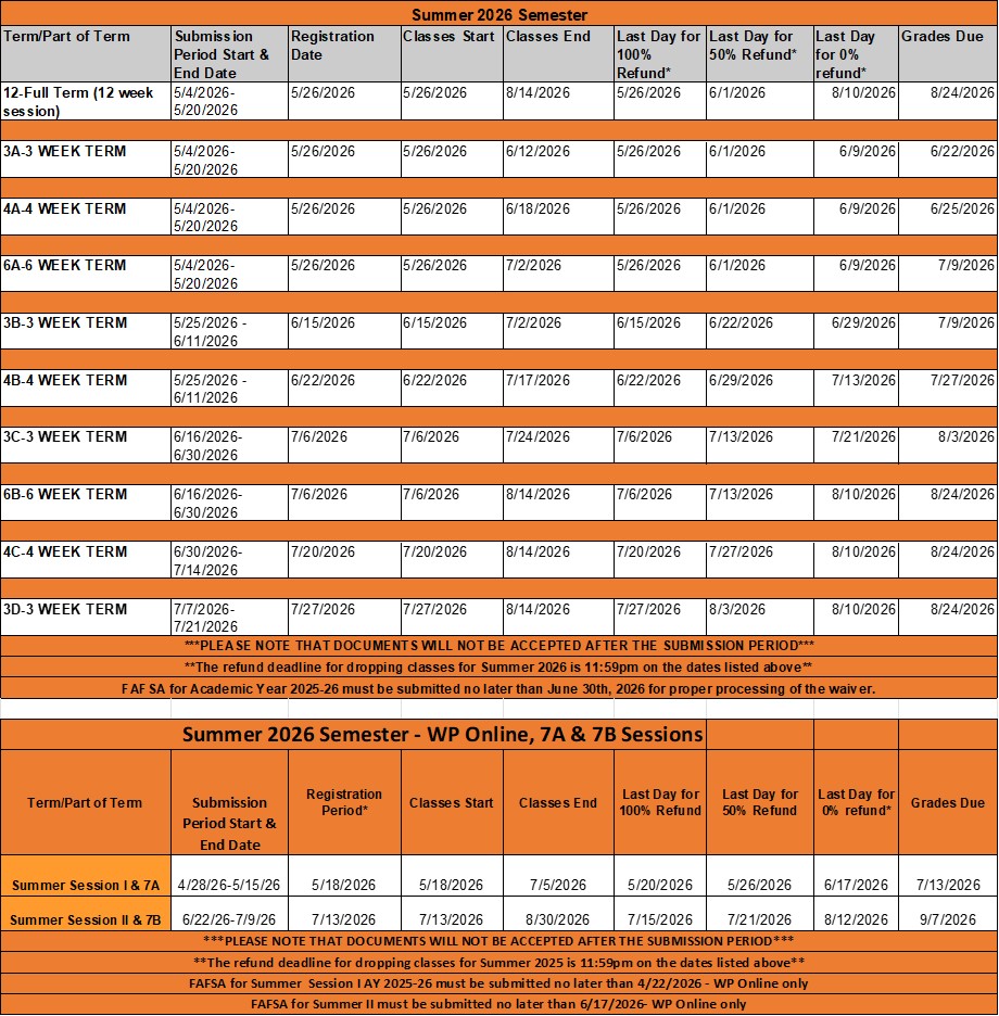 UE Spring 2026 calendar